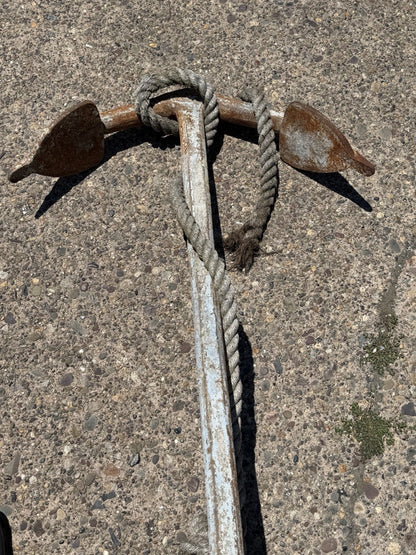 Antique English Victorian Maritime Cast Iron Large Boat Ship's Anchor and Rope