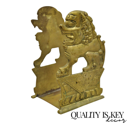 Vintage Chinese Foo Dog Solid Brass Figural Bookend