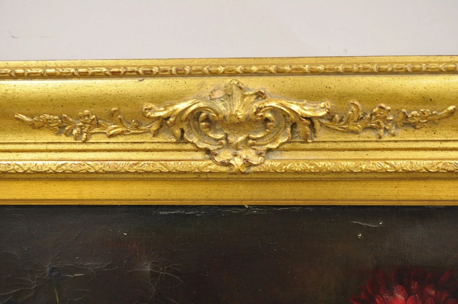Large French 58 x 70 Gold Frame Still Life Oil Painting with Bouquet of Flowers