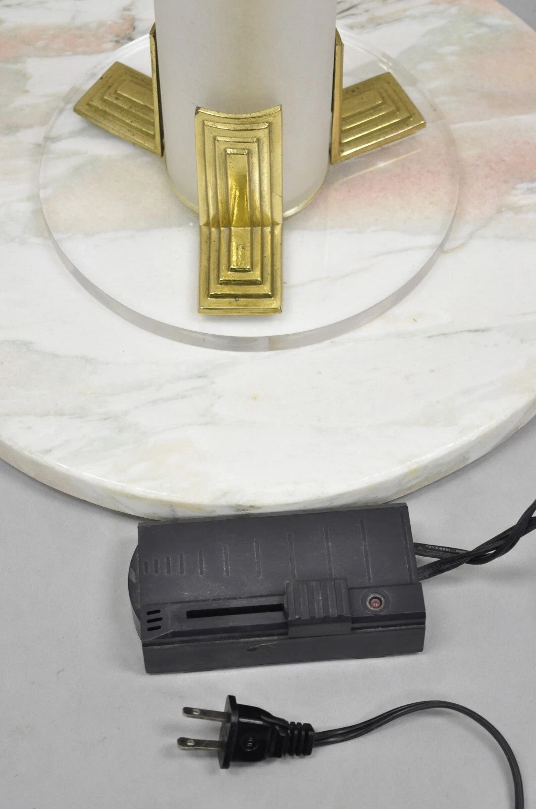 Vintage Postmodern Art Deco Figural Frosted Acrylic & Glass Torchiere Floor Lamp