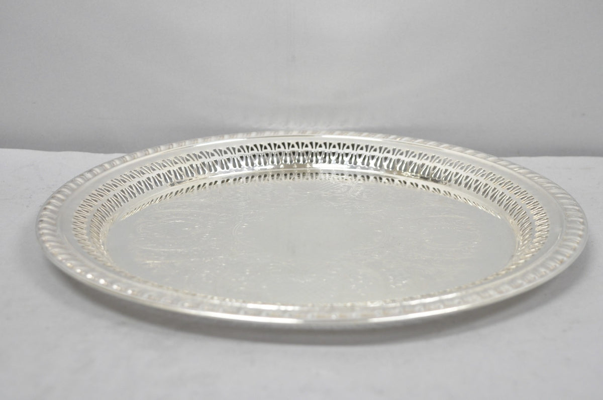 Vintage Leonard Silver Plated Pierced Gallery 12" Round Serving Platter Tray