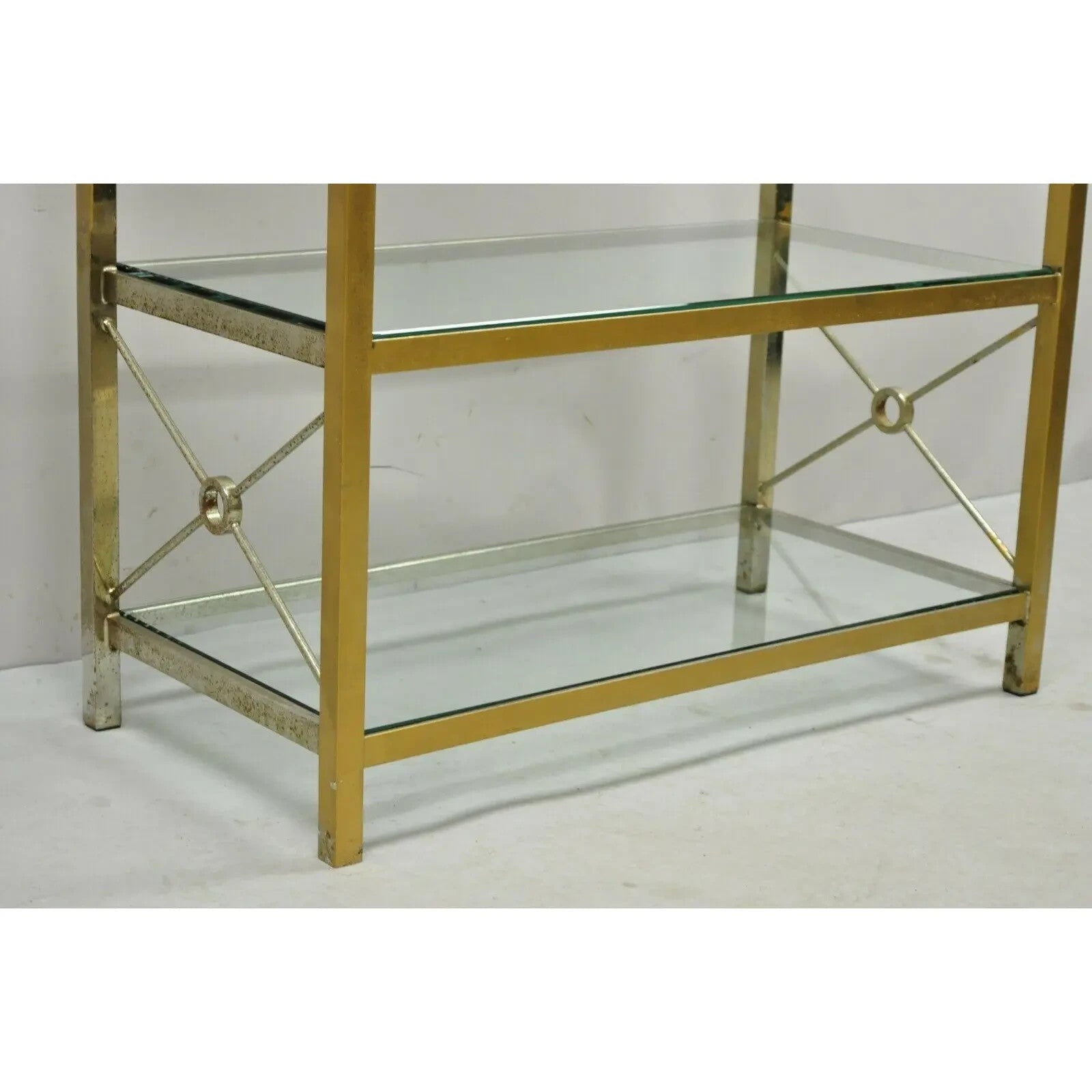 Vintage Hollywood Regency Modern Brass Plated Metal Gold X-Form Etagere Bookcase