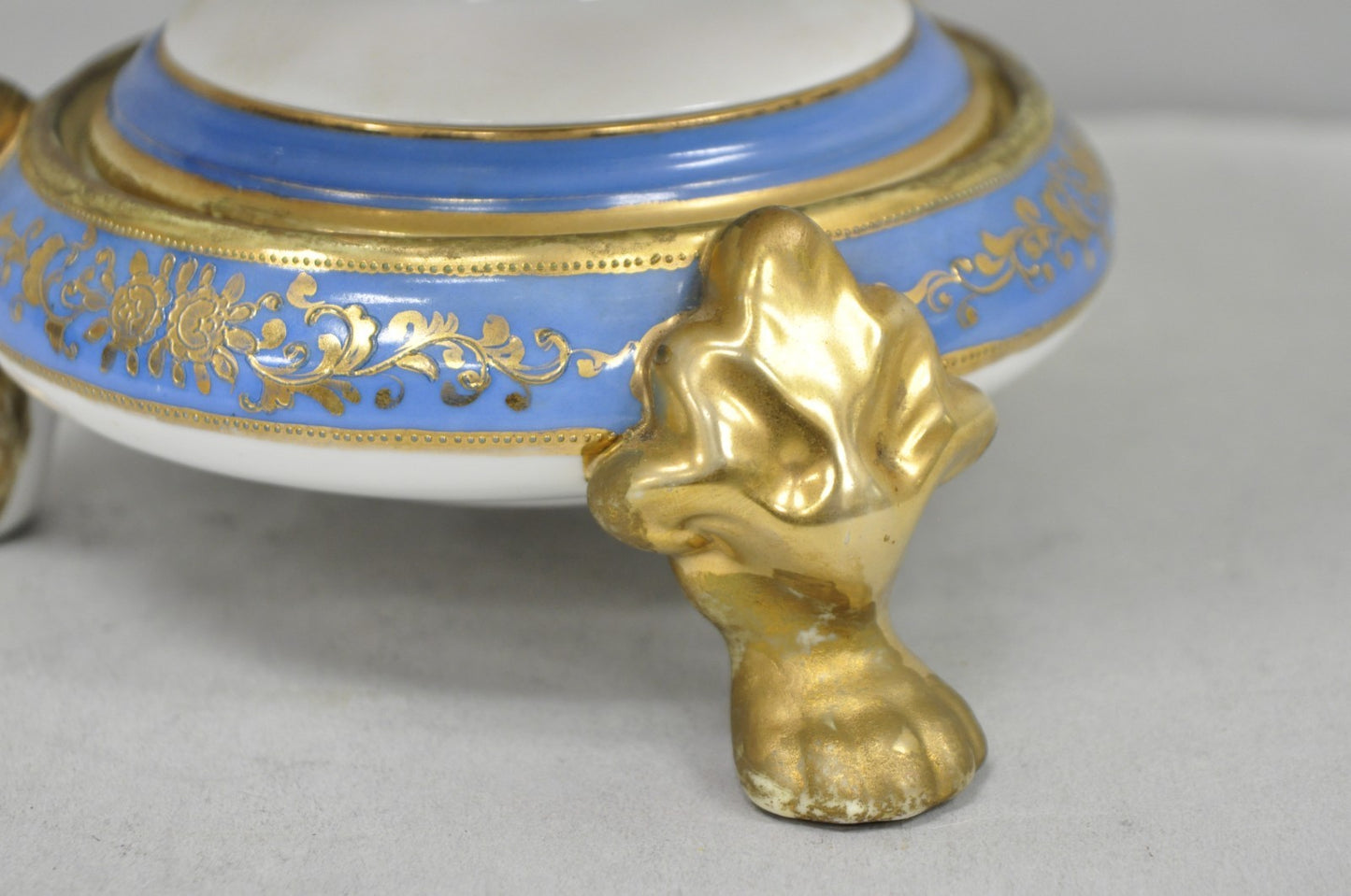 Nippon Hand Painted Porcelain Blue Centerpiece Compote Bowl w/ Cottage & Geese