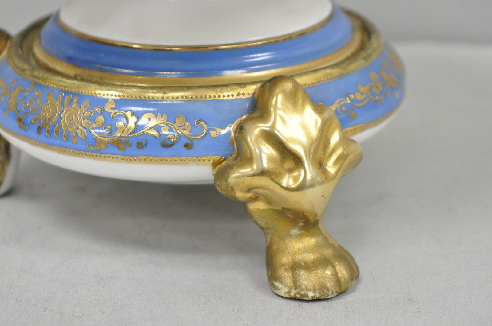 Nippon Hand Painted Porcelain Blue Centerpiece Compote Bowl w/ Cottage & Geese