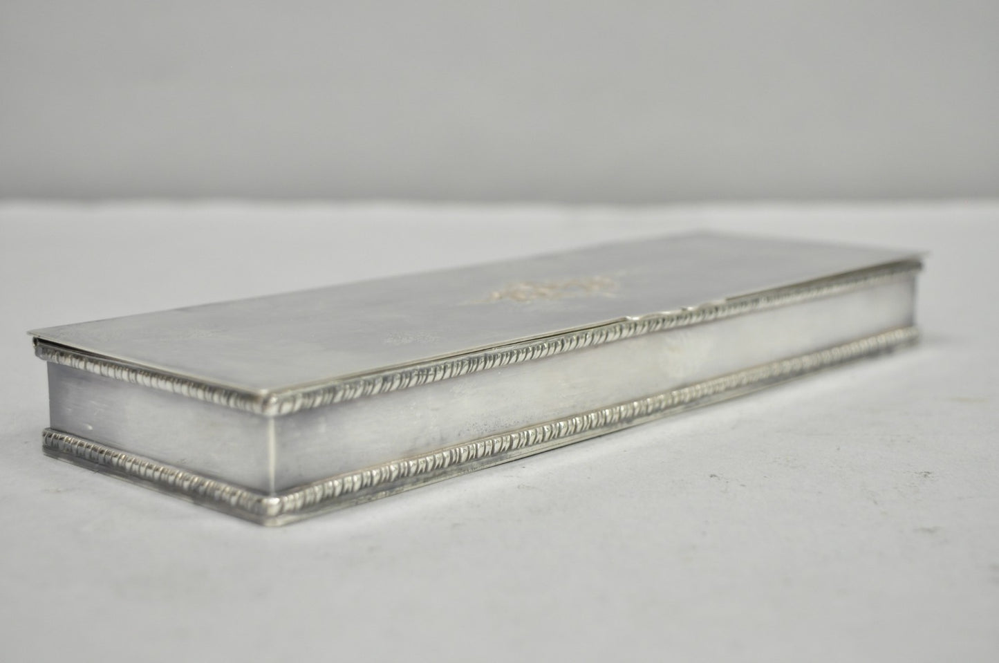 Vintage English Regency Silver Plated Narrow Vanity Dresser Jewelry Box - a Pair