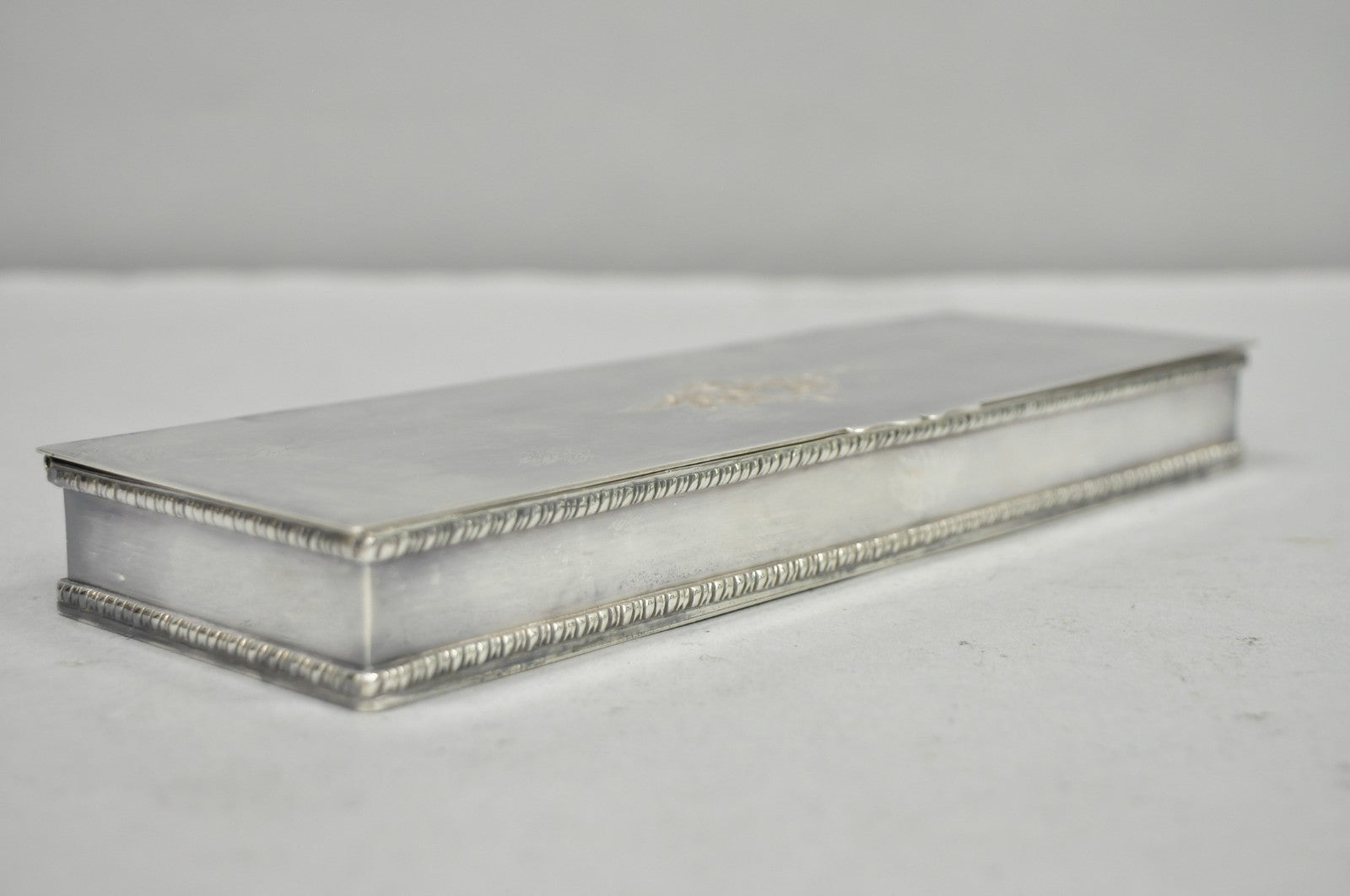 Vintage English Regency Silver Plated Narrow Vanity Dresser Jewelry Box - a Pair