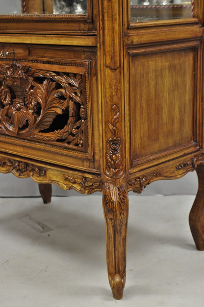 Vintage French Baroque Style Carved Wood & Glass Curio China Display Cabinet