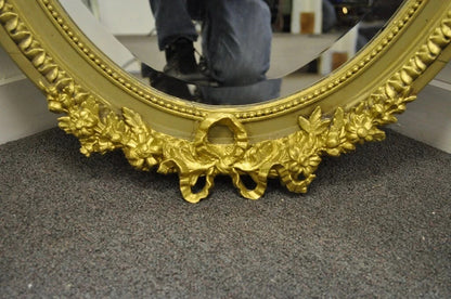 Antique French Louis XVI Style Gold Gilt Torch Flame Gesso Oval Wall Mirror