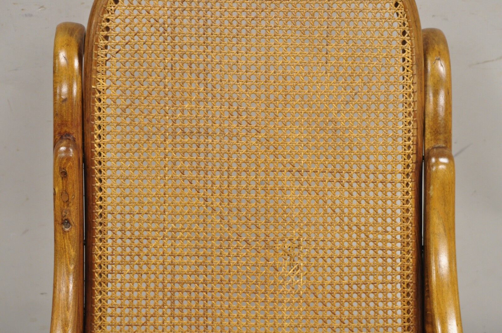 Vintage Michael Thonet Style Oak Cane Rattan Bentwood Rocking Chair Rocker