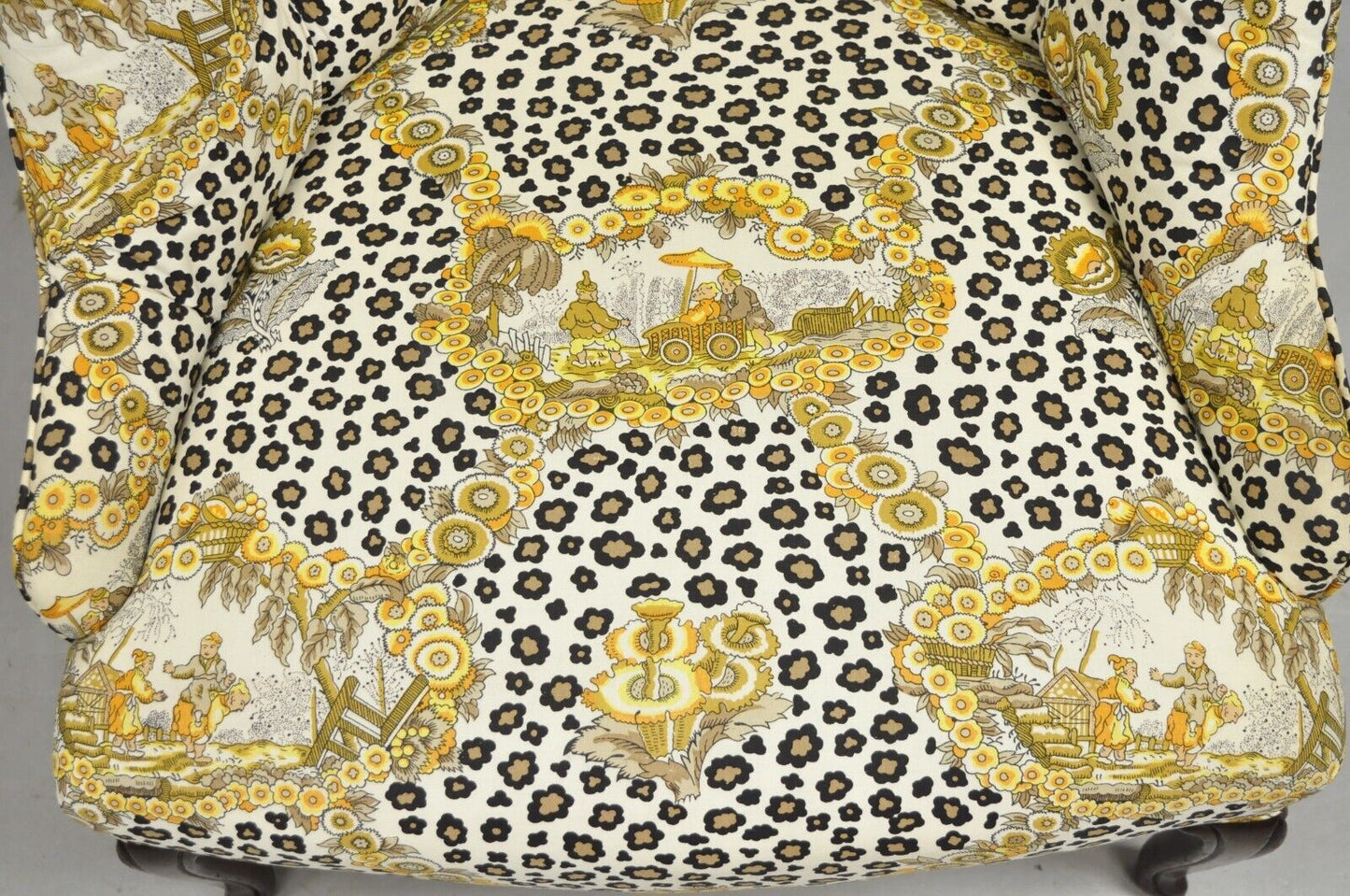 Vintage Napoleon III Tufted Slipper Lounge Chair w/ Leopard Chinoiserie Fabric