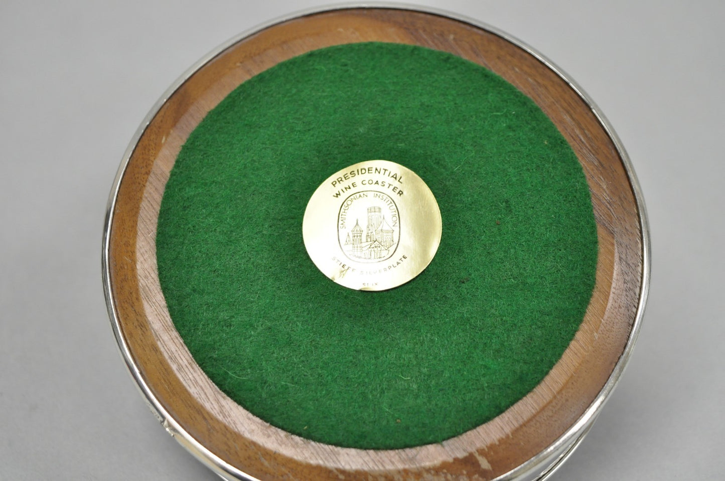 Vintage Stieff Smithsonian Silver Plated Presidential Wine Bottle Coaster - Pair