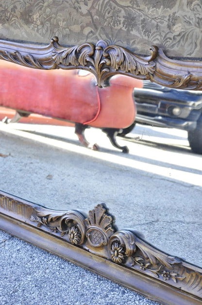 Antique French Tapestry Louis XV Rococo Carved Wood Overmantle Trumeau Mirror