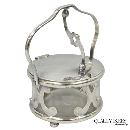 Vintage Art Deco Style Silver Plated Hinged Glass Grated Cheese Jar Sugar Bowl