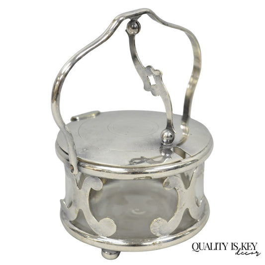 Vintage Art Deco Style Silver Plated Hinged Glass Grated Cheese Jar Sugar Bowl