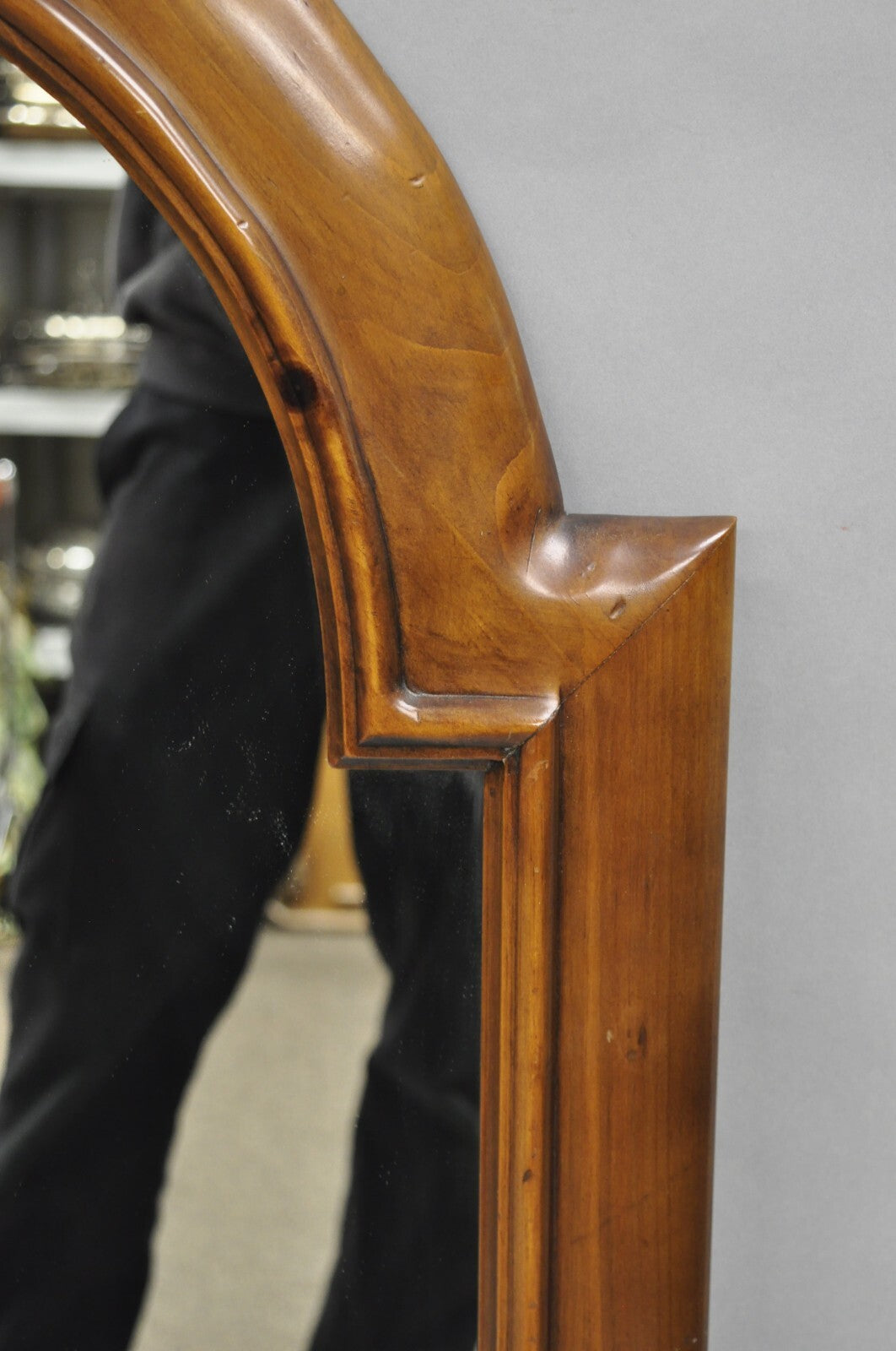 Vintage French Country Style Solid Pine Wood Sculpted Arch Wall Mirror