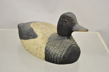 Antique Carved Wood Wooden Black and White 13" Mallard Duck Decoy w/ Glass Eyes