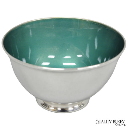 Vintage Mid Century Modern Towle 5003 Green Enamel Silver Plated 7" Footed Bowl
