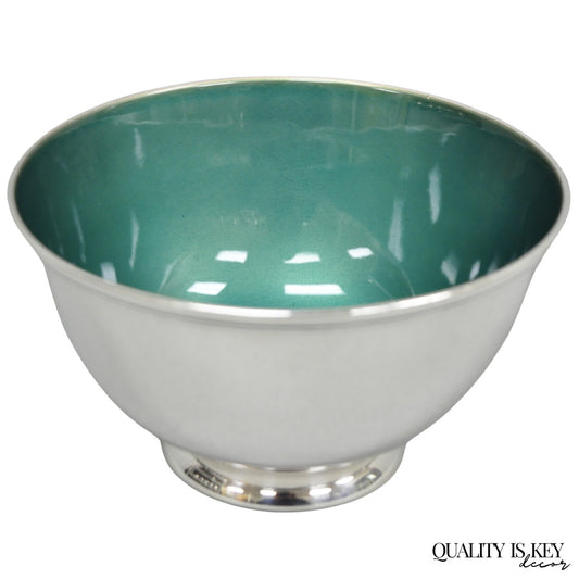 Vintage Mid Century Modern Towle 5003 Green Enamel Silver Plated 7" Footed Bowl
