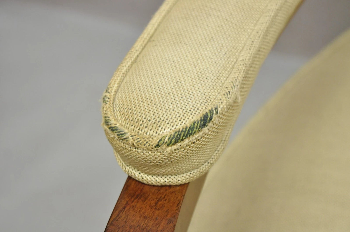 Vintage Italian Hollywood Regency Tall Back Upholstered Cherry Lounge Arm Chair