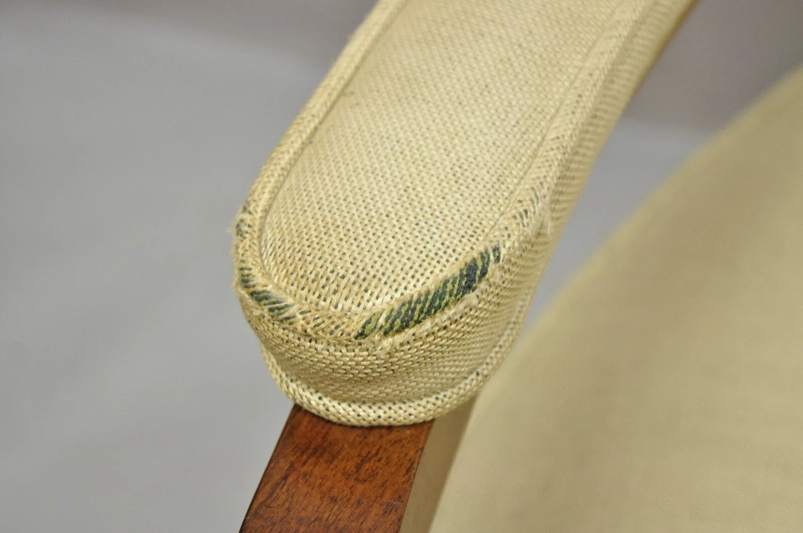 Vintage Italian Hollywood Regency Tall Back Upholstered Cherry Lounge Arm Chair