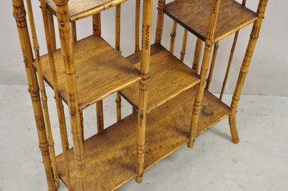 19th C English Victorian Bamboo Stick and Ball Curio Shelf Etagere w/ Mirror