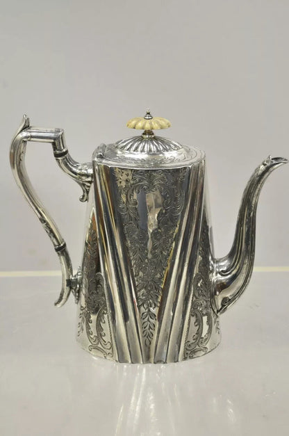 Antique English Edwardian Silver Plated Victorian Floral Engraved Coffee Pot