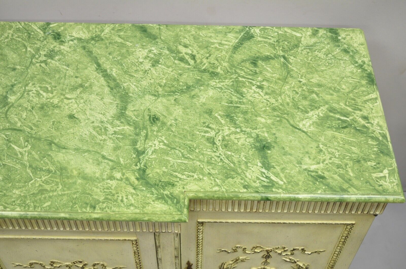 Vintage Italian Neoclassical Buffet Sideboard Credenza Green Faux Marble Top