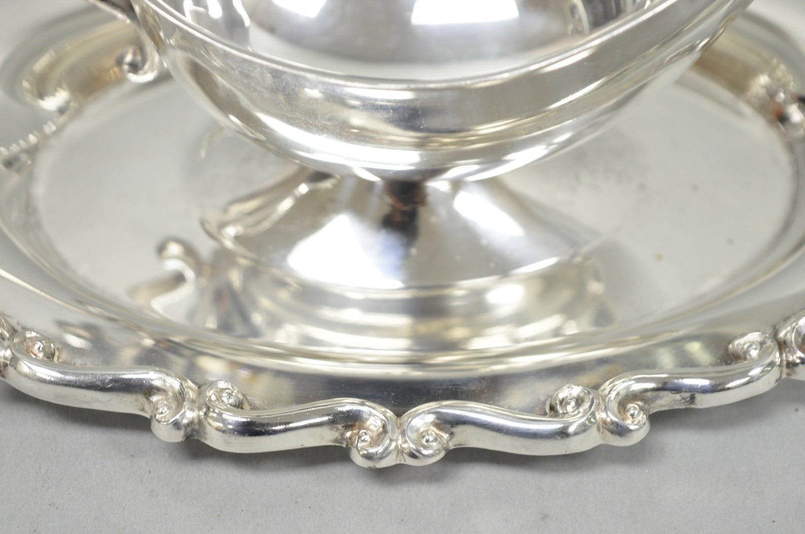 Vintage FB Rogers Silver Plated Victorian Gravy Sauce Boat w/ Attached Dish