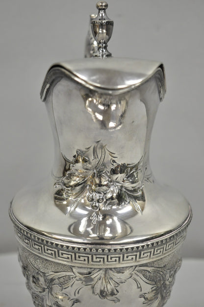 Antique English Victorian Silver Plated Floral Repousse Coffee Pot Teapot