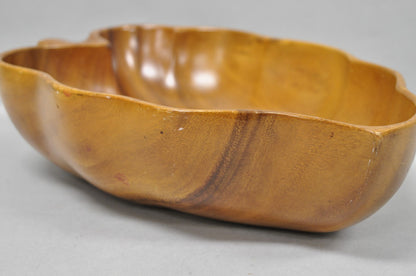 Vintage Mid Century Modern Monkey Pod Carved Koa Wood Banana Leaf 16" Fruit Bowl