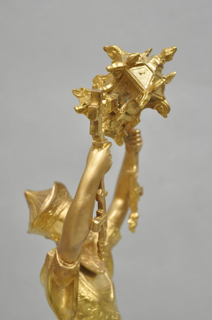 Antique Orientalist Gold Gilt Bronze Figural Male and Female Candlesticks - Pair