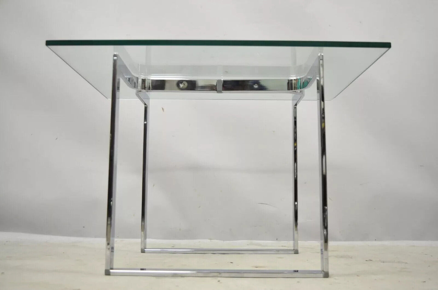 Mid Century Modern Sculptural Chrome Rectangular Glass Top Occasional Side Table