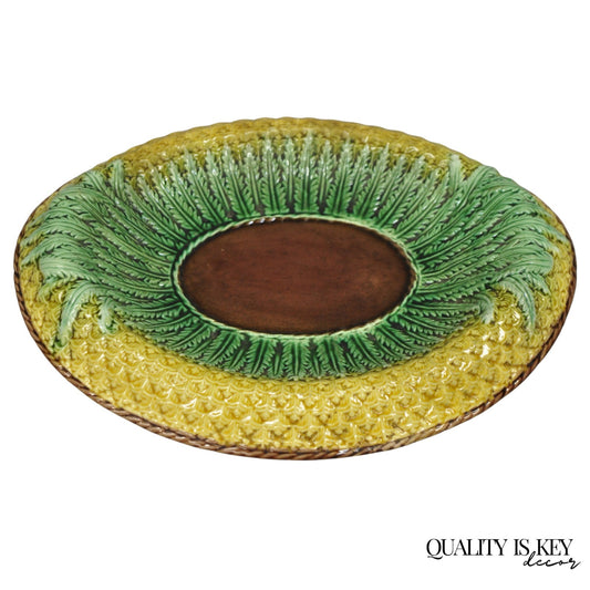 Antique Majolica Wheat Pineapple Glazed Ceramic Pottery Bread Platter Plate Dish