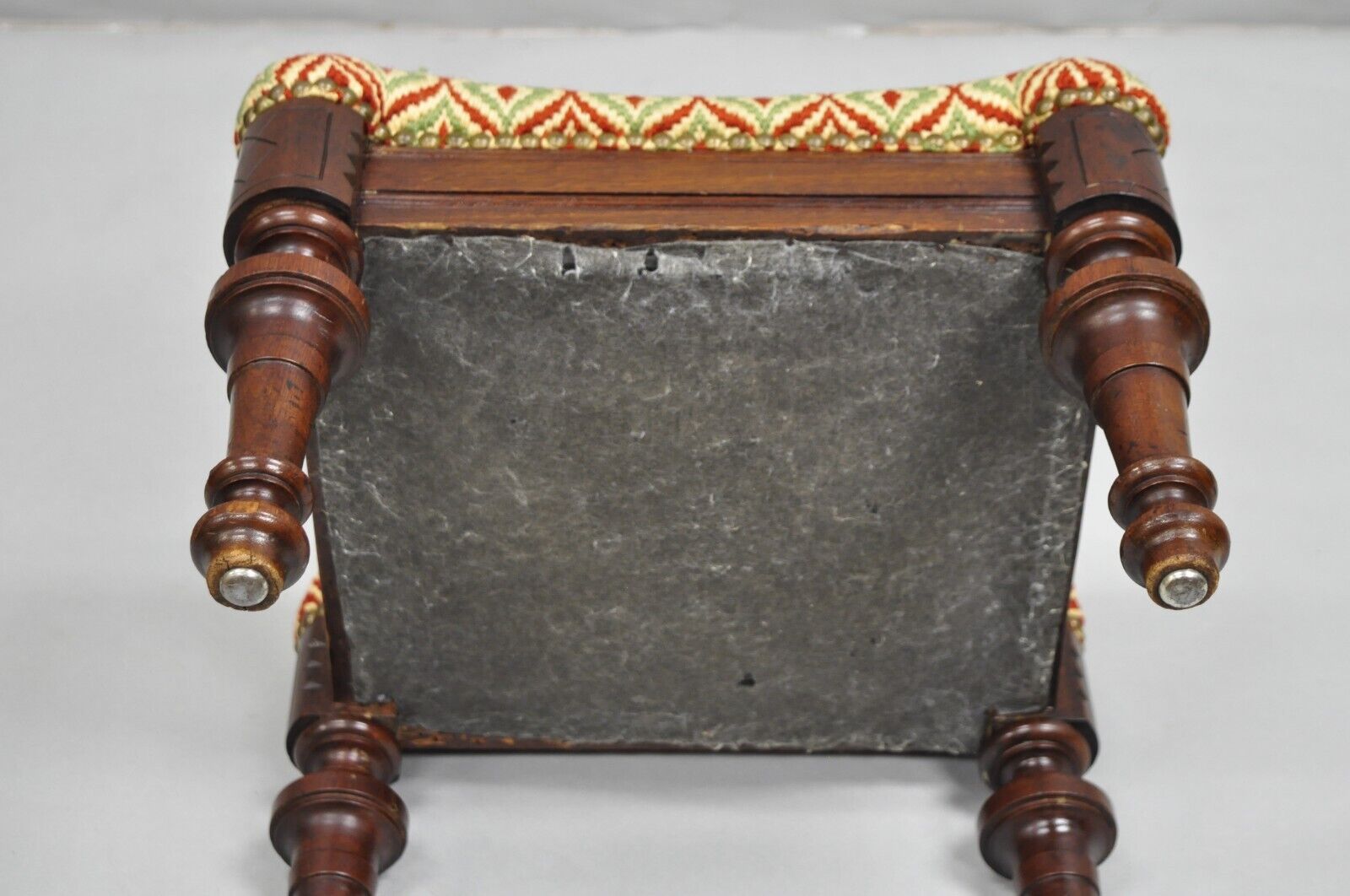 Antique Eastlake Victorian Shapely Footstool Ottoman with Turn Carved Legs