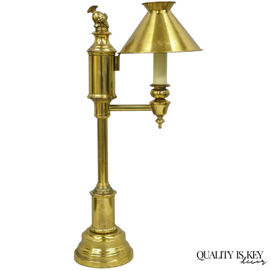 Vintage French Empire Brass Metal Bouillotte Desk Table Lamp w/ Spartan Helmet
