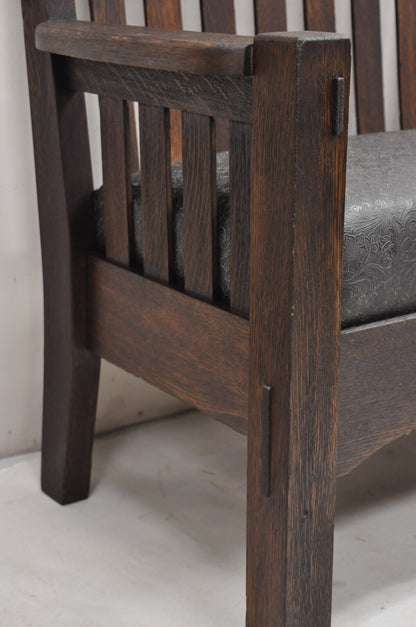 Antique Arts & Crafts Mission Oak Stickley Style 14 Slatted Bench Settee Sofa