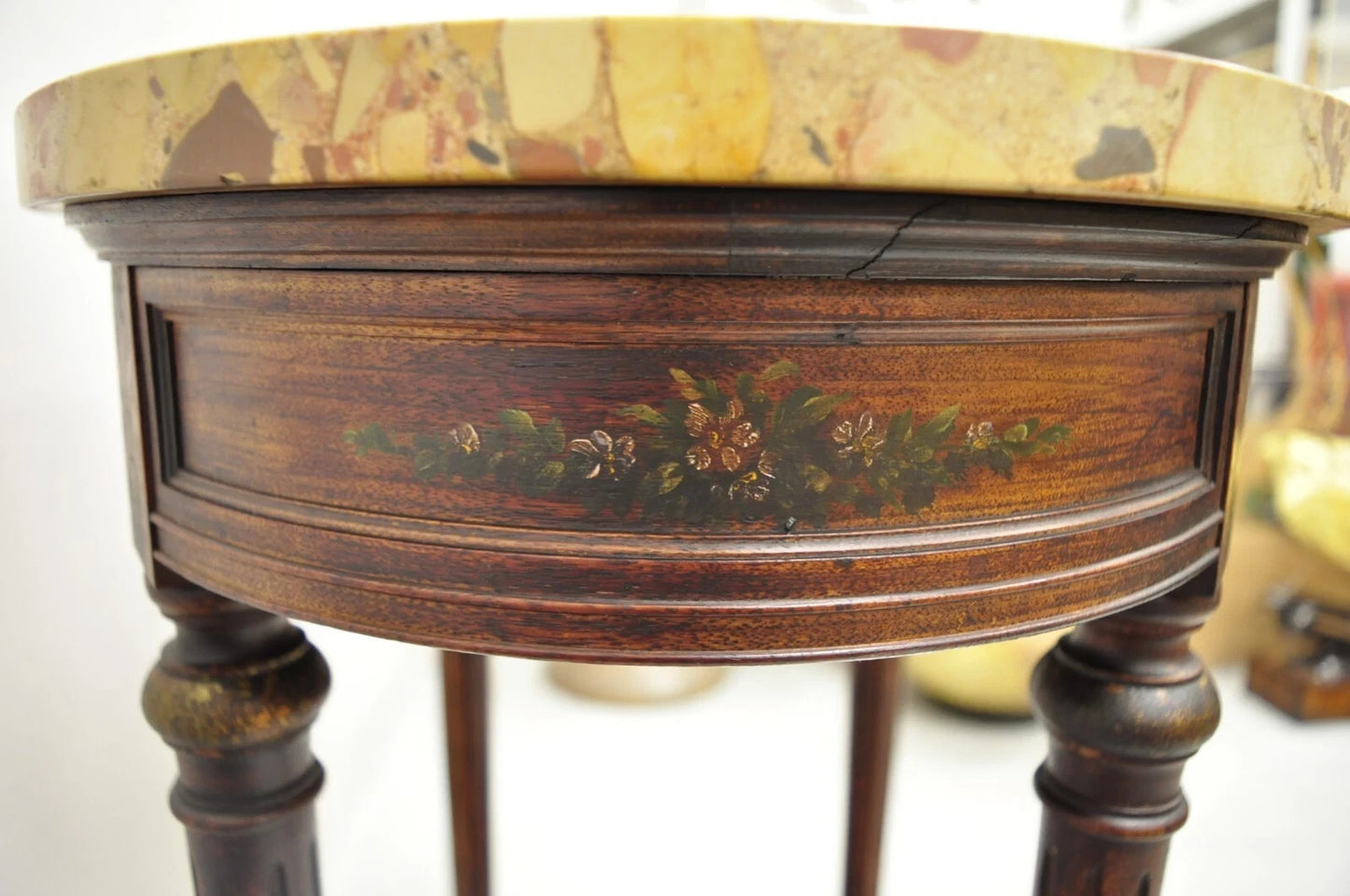 Antique French Louis XVI Style Victorian Oval Marble Top Accent End Side Table