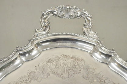 Antique English Victorian Silver Plated Ornate Oval Serving Platter Bar Tray