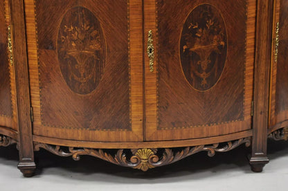 French Renaissance Louis XV Marble Top Marquetry Inlay Sideboard Buffet Commode