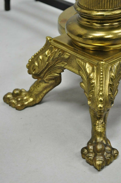 Large Pair 19th C. 32" Bronze French Empire Paw Foot Column Fireplace Andirons