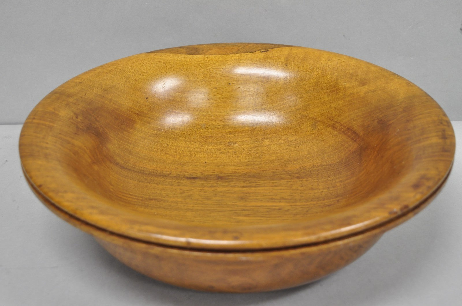 Vintage Mid Century Modern Turn Carved Double Rim Walnut Wooden Salad Fruit Bowl