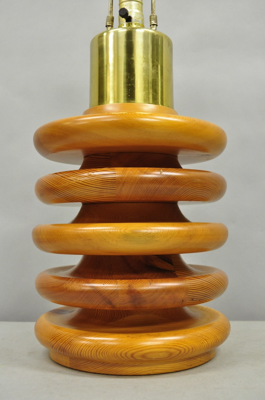Vintage Mid Century Modern Sculpted Pine Wood Stacked Beehive Table Lamp