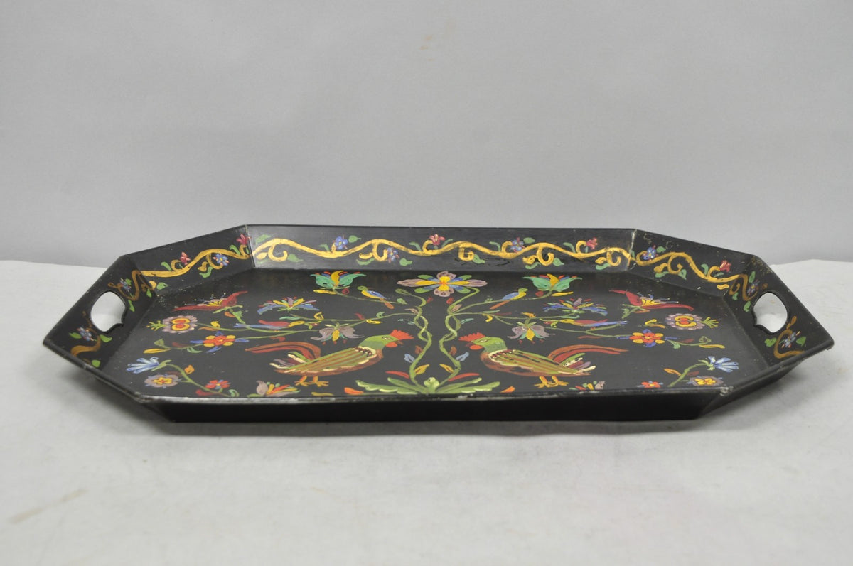 Vintage Lida Bell Clark French Country PA Dutch Hand Painted Toleware Metal Tray
