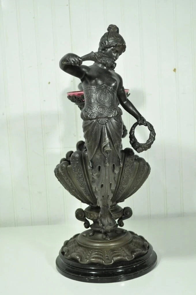 Antique Victorian Spelter & Marble Figural Mermaid Centerpiece Bowl Vase Epergne