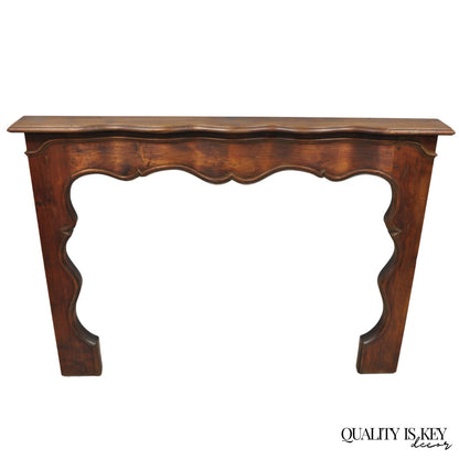 Antique Italian Provincial Carved Serpentine Scalloped Walnut Fireplace Mantel