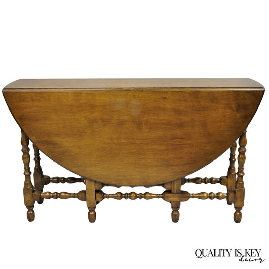 Antique William & Mary Large Round Dropleaf Maple Wood Gate Leg Dining Table