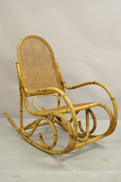 Vintage Mid Century Modern Bentwood Bamboo Rattan Cane Rocking Chair Rocker