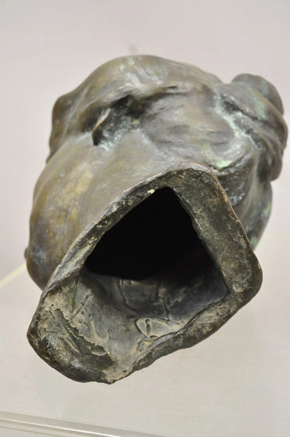 Vintage Patinated Cast Bronze Bust Statue Sculpture of Woman with Pinned Hair