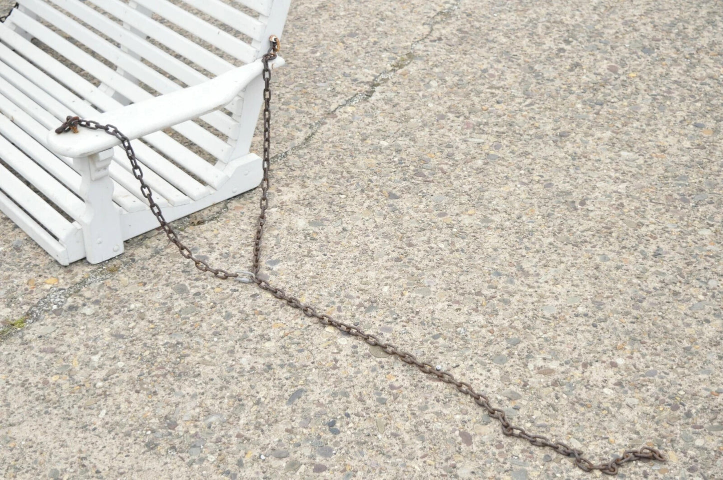 Vintage White Painted Wooden Slat Hanging Garden Patio Bench Love Seat Swing