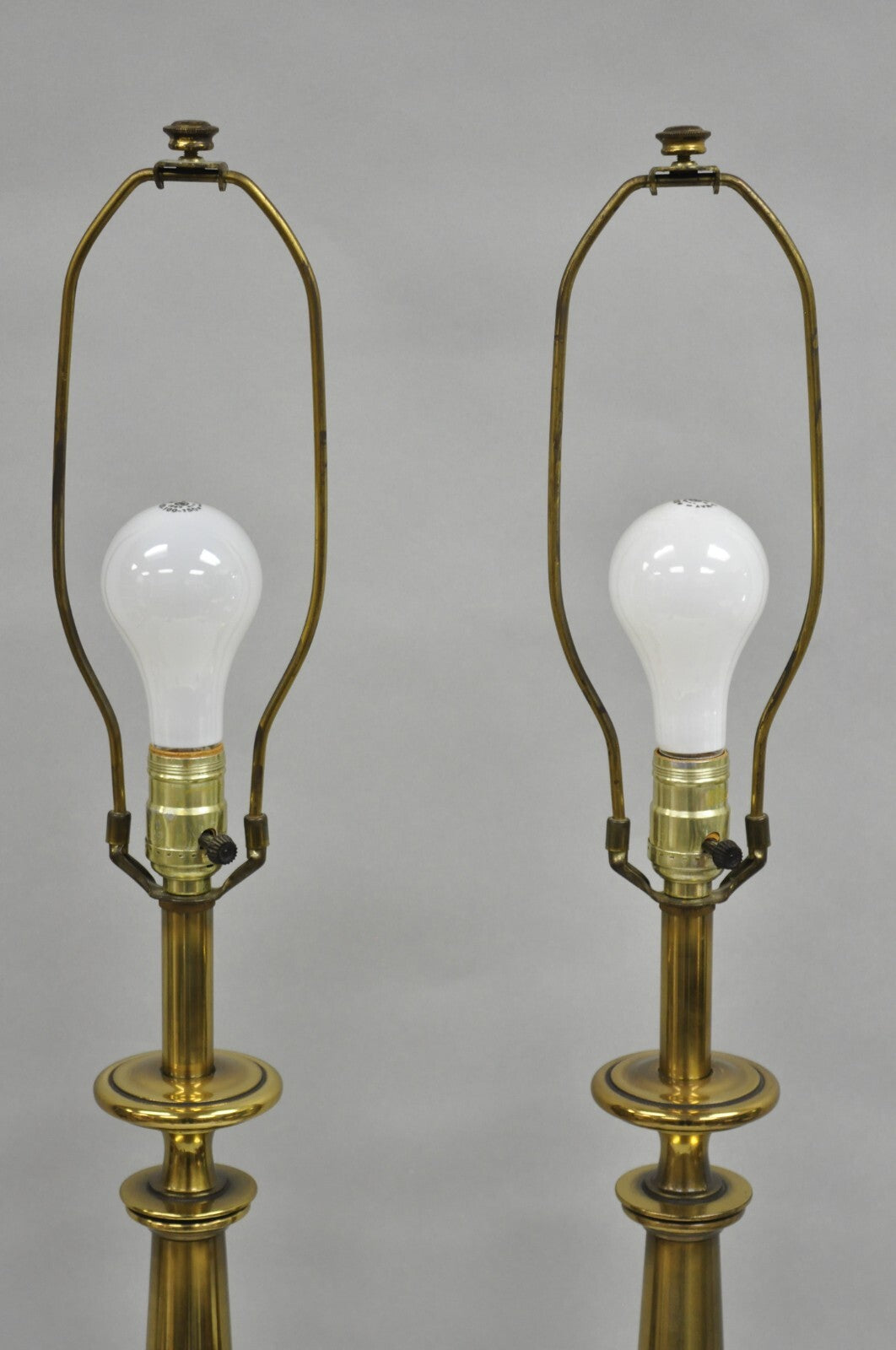 Vintage Stiffel Empire Style Burnished Brass & Porcelain Table Lamps (B) - Pair